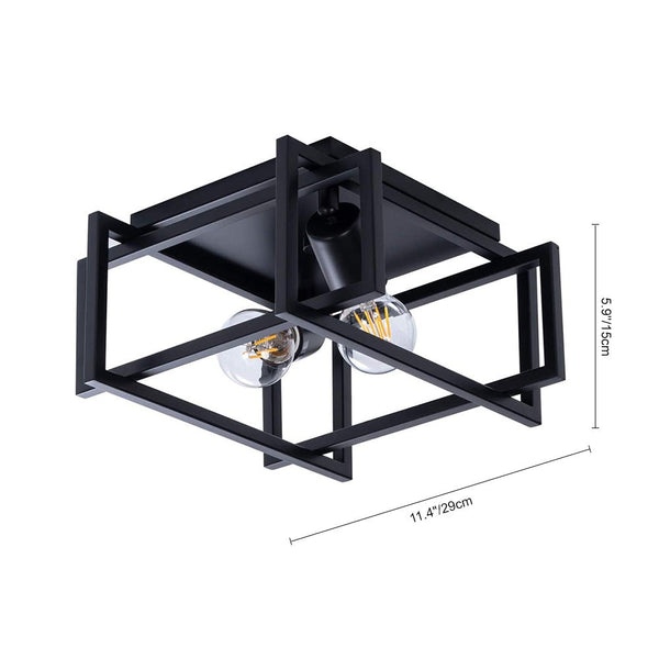 Chandelierias-2-Light Square Caged Flush Mount-Flush Mount--