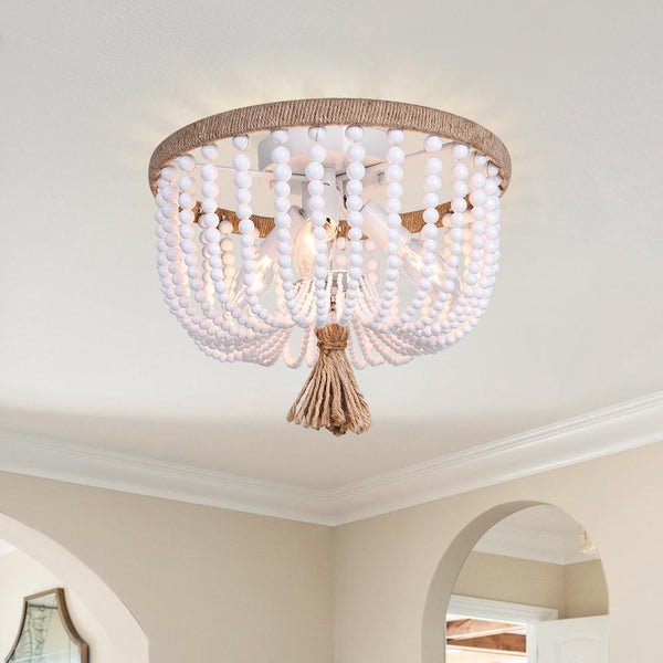 Chandelierias-3-Light Bowl Semi Flush Mount With Beads Accents---
