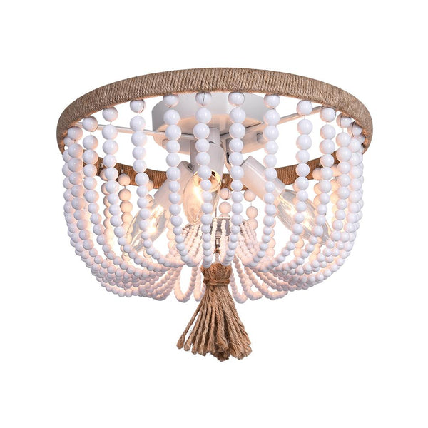 Chandelierias-3-Light Bowl Semi Flush Mount With Beads Accents---