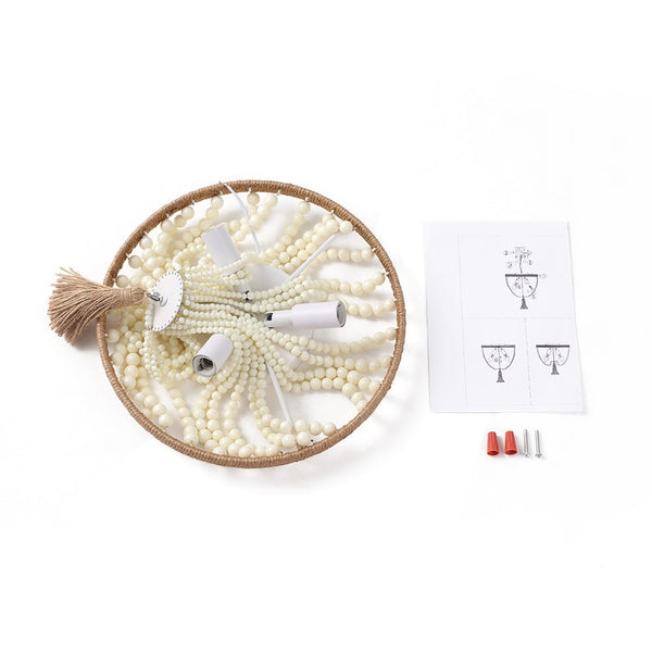 Chandelierias-3-Light Bowl Semi Flush Mount With Beads Accents-Flush Mount-Brown & Wood-