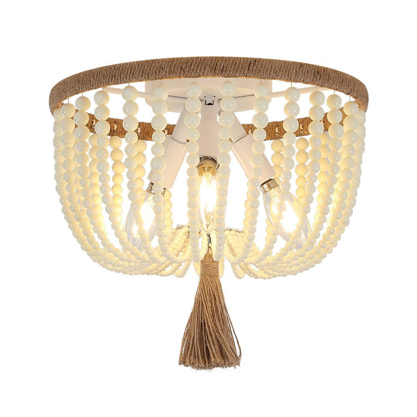 Chandelierias-3-Light Bowl Semi Flush Mount With Beads Accents-Flush Mount-Creamy & Plastic-