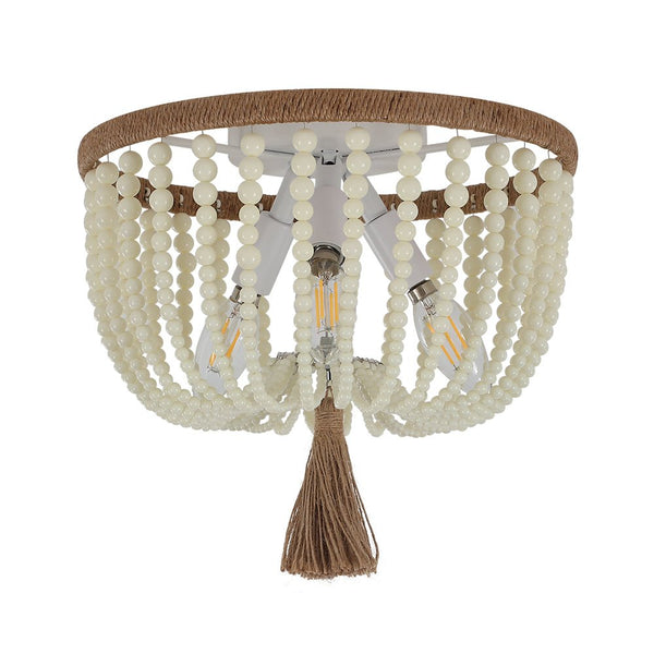 Chandelierias-3-Light Bowl Semi Flush Mount With Beads Accents-Flush Mount-Creamy & Plastic-