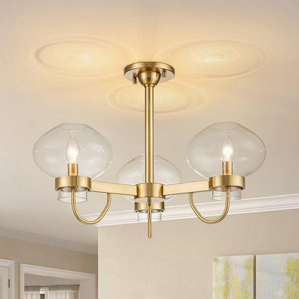 Chandelierias-3-Light Clear Jellyfish Glass Semi-Flush Mount Chandelier-Chandeliers-Aged Brass-