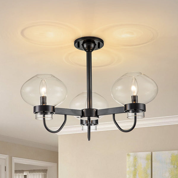 Chandelierias-3-Light Clear Jellyfish Glass Semi-Flush Mount Chandelier-Chandeliers-Black-