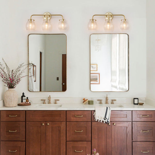 Chandelierias-3-Light Gold Seeded Glass Vanity Light-Wall Light--