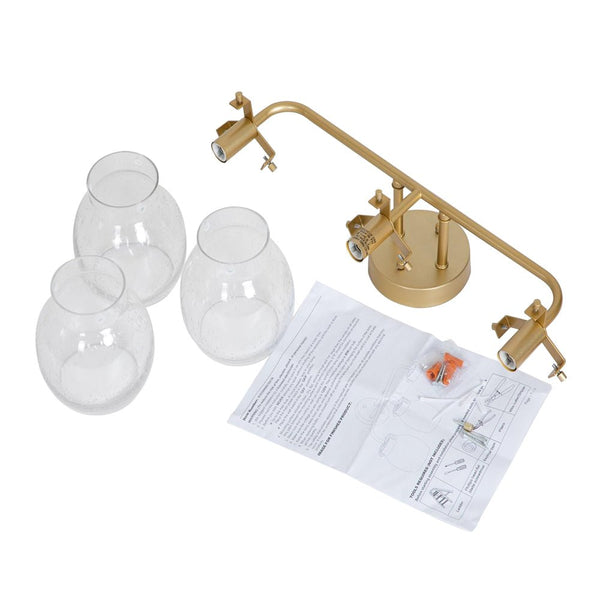 Chandelierias-3-Light Gold Seeded Glass Vanity Light-Wall Light--