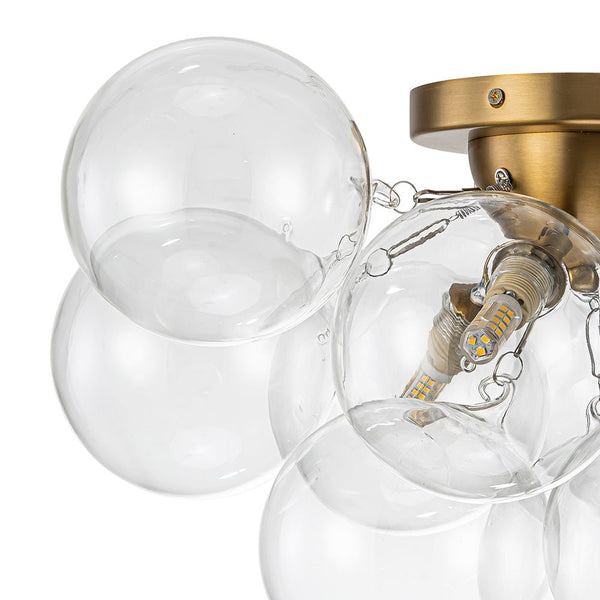 Chandelierias-3-Light Hand-blown Glass Cluster Bubble Semi-flush Mount-Semi Flush-Brass-