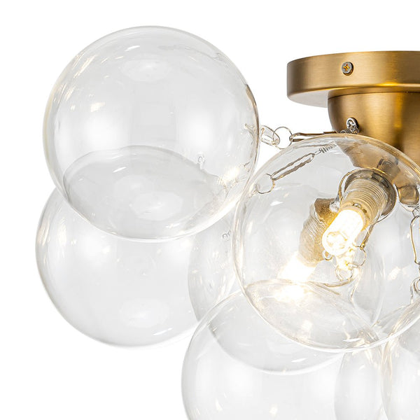 Chandelierias-3-Light Hand-blown Glass Cluster Bubble Semi-flush Mount-Semi Flush-Brass-