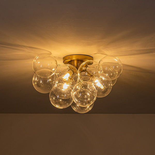 Chandelierias-3-Light Hand-blown Glass Cluster Bubble Semi-flush Mount-Semi Flush-Brass-