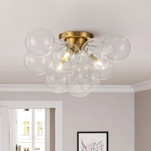Chandelierias-3-Light Hand-blown Glass Cluster Bubble Semi-flush Mount-Semi Flush-Brass-