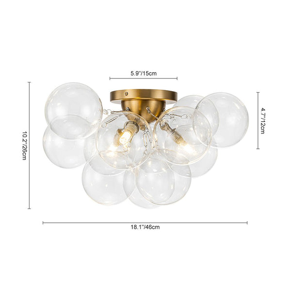 Chandelierias-3-Light Hand-blown Glass Cluster Bubble Semi-flush Mount-Semi Flush-Brass-