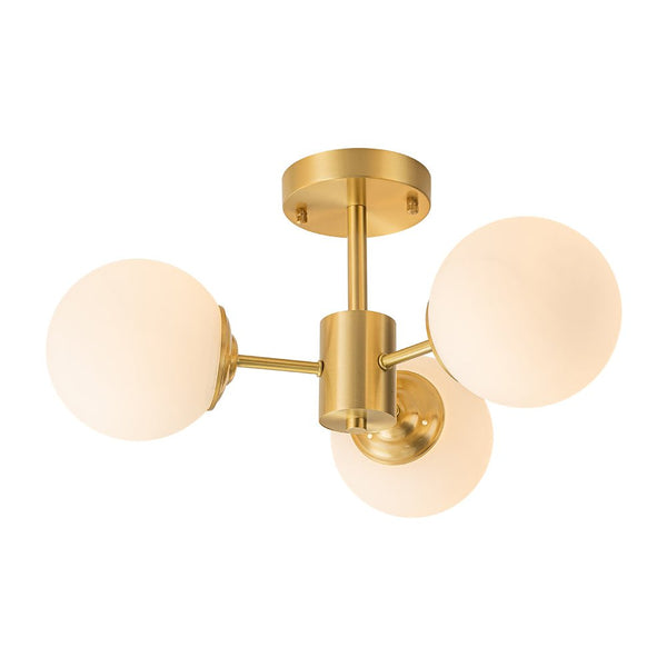 Chandelierias-3-Light Mid-century Frosted Glass Semi-Flush Mount-Semi Flush-Brass-3 Bulbs