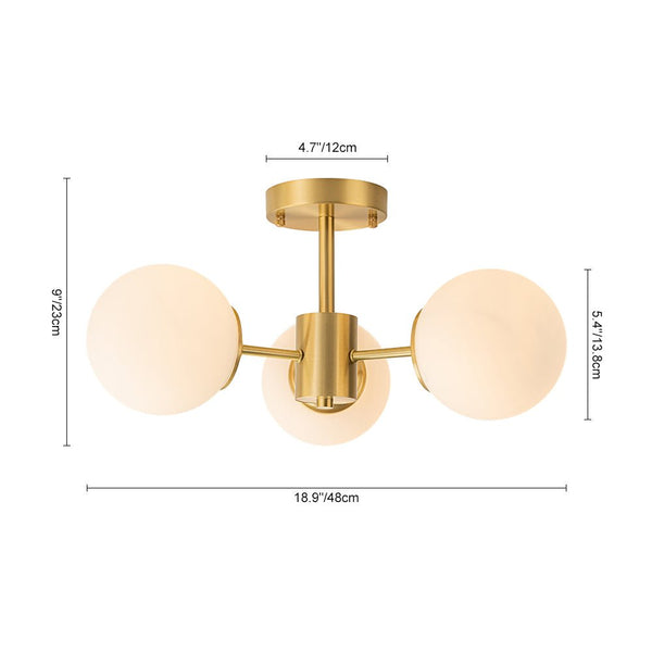 Chandelierias-3-Light Mid-century Frosted Glass Semi-Flush Mount-Semi Flush-Brass-3 Bulbs