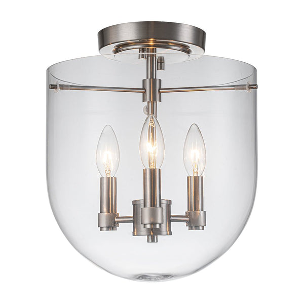 Chandelierias-3-Light Modern Clear Bell Glass Shade Semi-flush Mount-Semi Flush-Nickel-