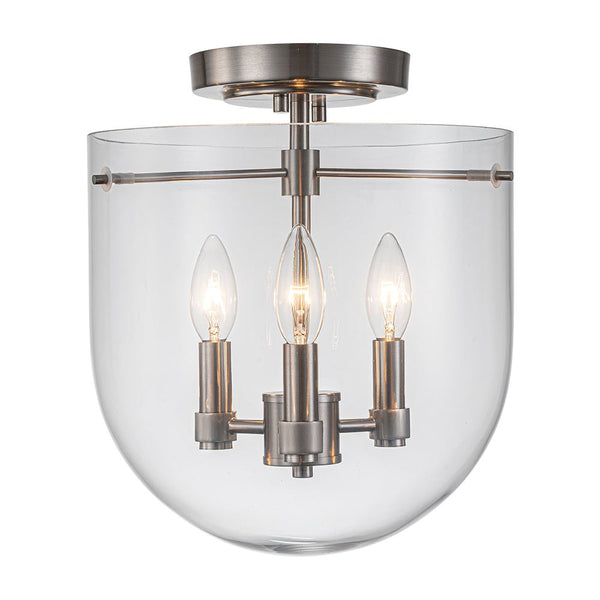 Chandelierias-3-Light Modern Clear Bell Glass Shade Semi-flush Mount-Semi Flush-Nickel-