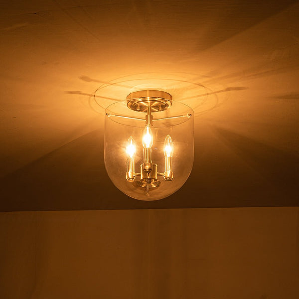 Chandelierias-3-Light Modern Clear Bell Glass Shade Semi-flush Mount-Semi Flush-Nickel-