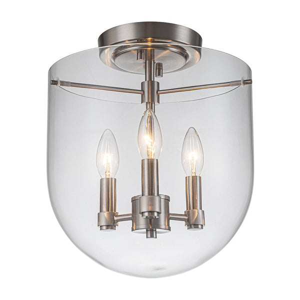 Chandelierias-3-Light Modern Clear Bell Glass Shade Semi-flush Mount-Semi Flush-Nickel-