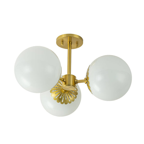 Chandelierias-3-Light Modern Dimmable Opal Glass Globe Semi-Flush Mount-Semi Flush-Brass (Pre-order)-