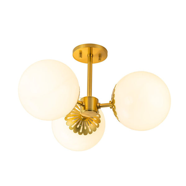 Chandelierias-3-Light Modern Dimmable Opal Glass Globe Semi-Flush Mount-Semi Flush-Brass (Pre-order)-