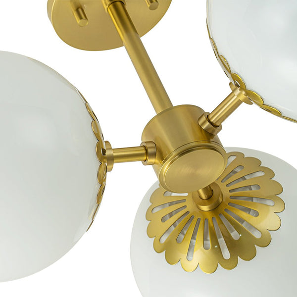 Chandelierias-3-Light Modern Dimmable Opal Glass Globe Semi-Flush Mount-Semi Flush-Brass (Pre-order)-