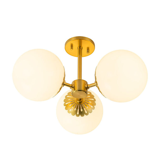Chandelierias-3-Light Modern Dimmable Opal Glass Globe Semi-Flush Mount-Semi Flush-Brass (Pre-order)-