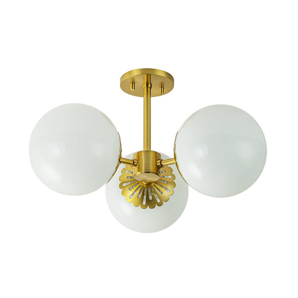 Chandelierias-3-Light Modern Dimmable Opal Glass Globe Semi-Flush Mount-Semi Flush-Brass (Pre-order)-