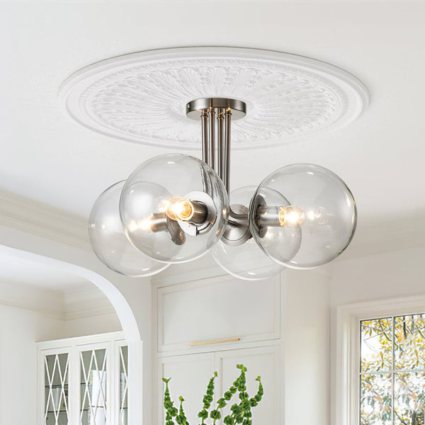 Chandelierias-4-Light Glass Globe Semi-Flush Mount-Semi Flush-Nickel-