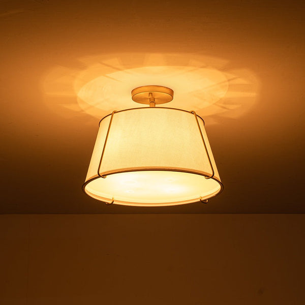 Chandelierias-4-Light Modern Off-white Linen Drum Semi-Flush Mount-Flush Mount-Brass-