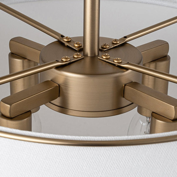 Chandelierias-4-Light Modern Off-white Linen Drum Semi-Flush Mount-Flush Mount-Brass-