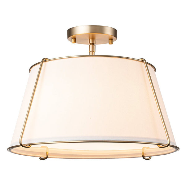 Chandelierias-4-Light Modern Off-white Linen Drum Semi-Flush Mount-Flush Mount-Brass-