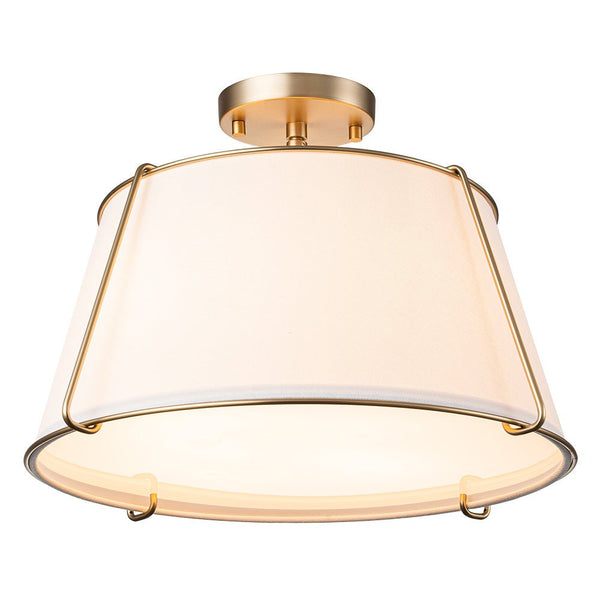 Chandelierias-4-Light Modern Off-white Linen Drum Semi-Flush Mount-Flush Mount-Brass-