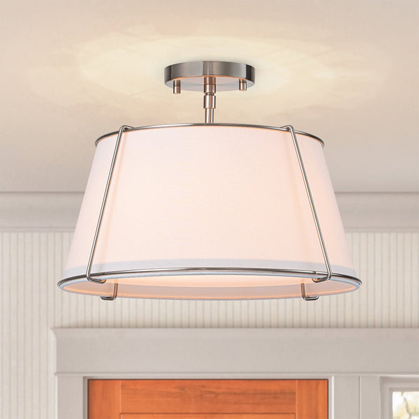 Chandelierias-4-Light Modern Off-white Linen Drum Semi-Flush Mount-Flush Mount-Nickel-