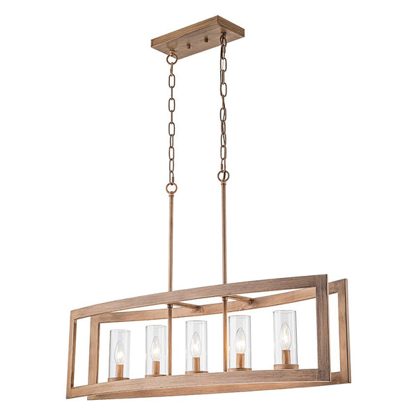 Chandelierias-5-Light Clear Glass Kitchen Island ORB Metal Chandelier-Chandeliers-Faux Wood Grain-5 Bulbs