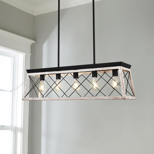 Chandelierias-5-Light Rectangular Kitchen Island Chandelier-Chandelier-Off-White-