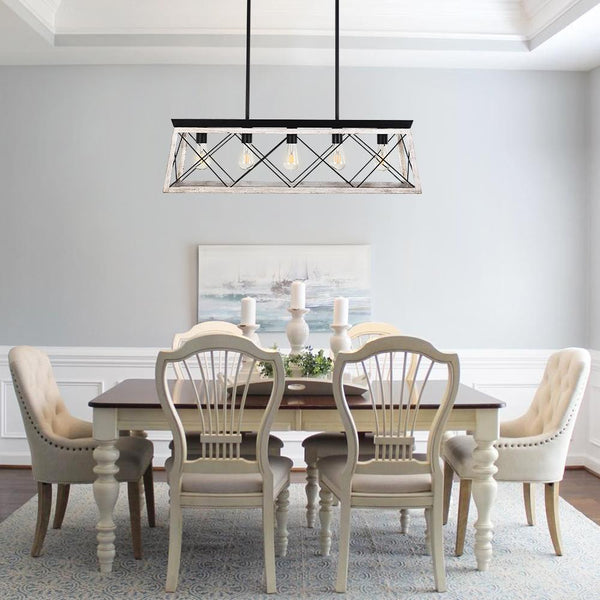 Chandelierias-5-Light Rectangular Kitchen Island Chandelier-Chandelier-Off-White-