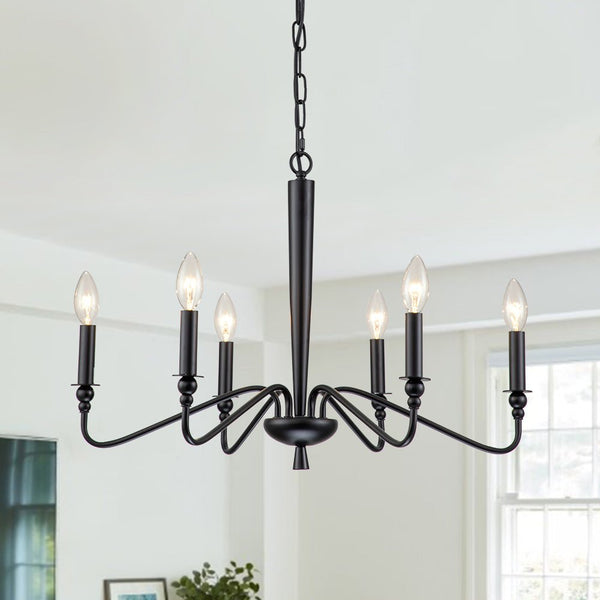 Chandelierias-6-Light Candle Style Modern Farmhouse Chandelier-Chandeliers-Black-