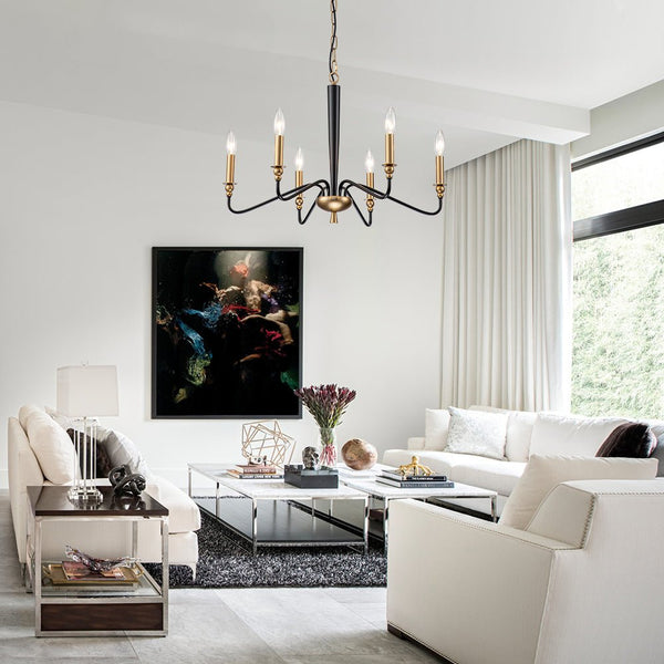 Chandelierias-6-Light Candle Style Modern Farmhouse Chandelier-Chandeliers-Black & Gold-