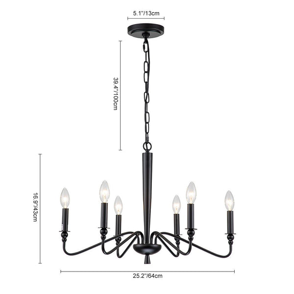 Chandelierias-6-Light Candle Style Modern Farmhouse Chandelier-Chandeliers-Black & Gold-