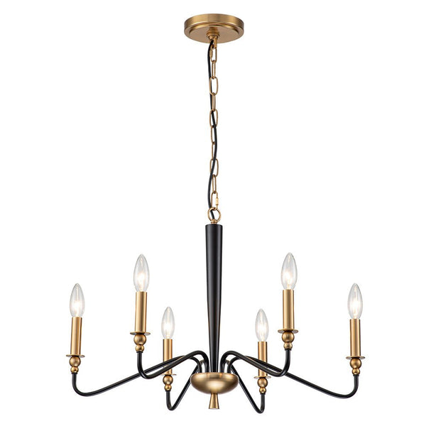 Chandelierias-6-Light Candle Style Modern Farmhouse Chandelier-Chandeliers-Black & Gold-