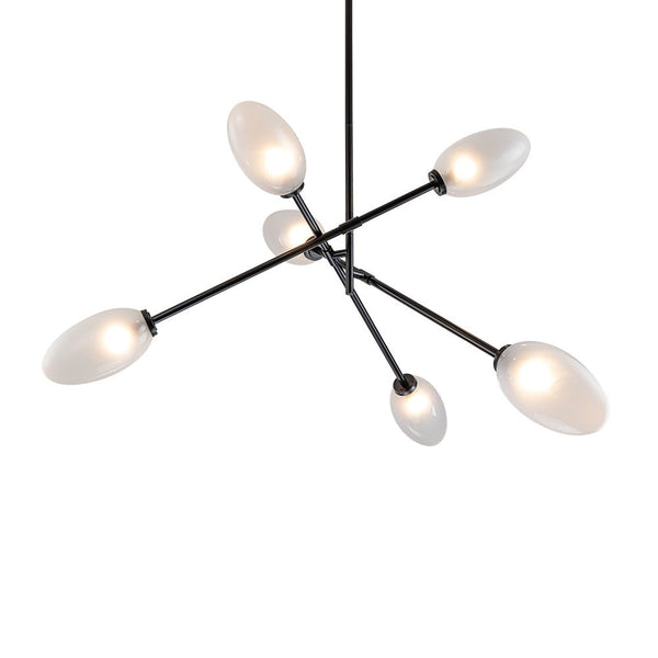 Chandelierias-6-Light Frosted Olive-Shaped Glass Sputnik Chandelier-Chandeliers-Black-