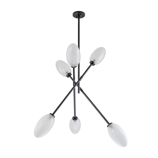Chandelierias-6-Light Frosted Olive-Shaped Glass Sputnik Chandelier-Chandeliers-Black-