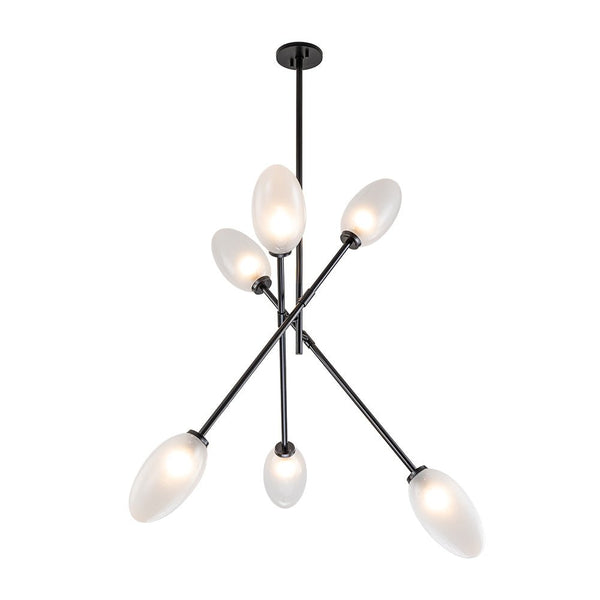 Chandelierias-6-Light Frosted Olive-Shaped Glass Sputnik Chandelier-Chandeliers-Black-