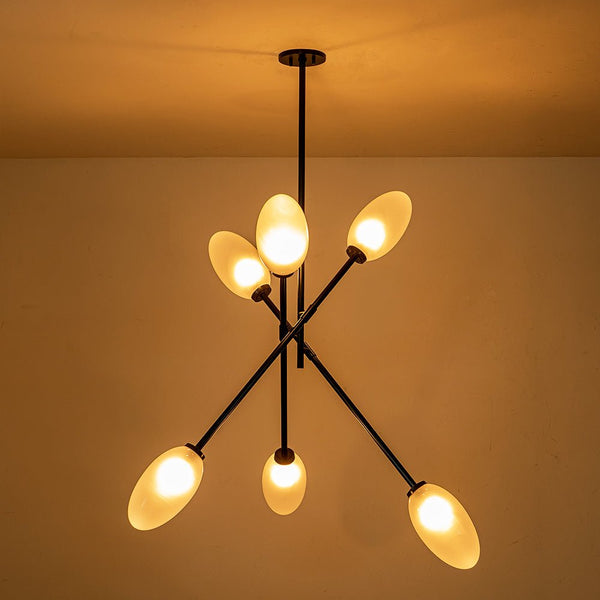 Chandelierias-6-Light Frosted Olive-Shaped Glass Sputnik Chandelier-Chandeliers-Black-