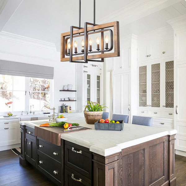 Chandelierias-6-Light Long Rectangular Geometric Chandelier-Chandelier--