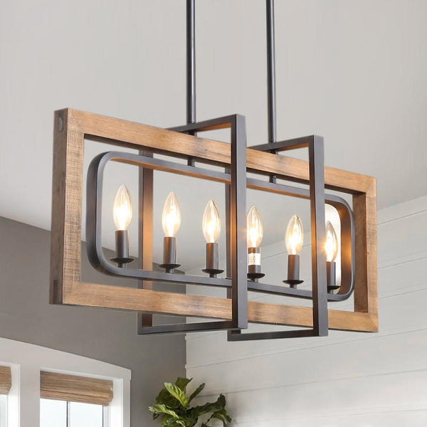 Chandelierias-6-Light Long Rectangular Geometric Chandelier-Chandelier--