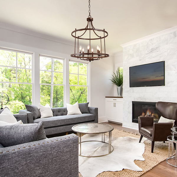 Chandelierias-6-Light Rustic Drum Chandelier-Chandelier--