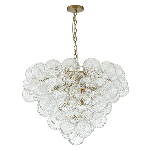 Chandelierias-9-Light Clear Swirled Glass Globe Cluster Bubble Chandelier-Chandelier-Brass-
