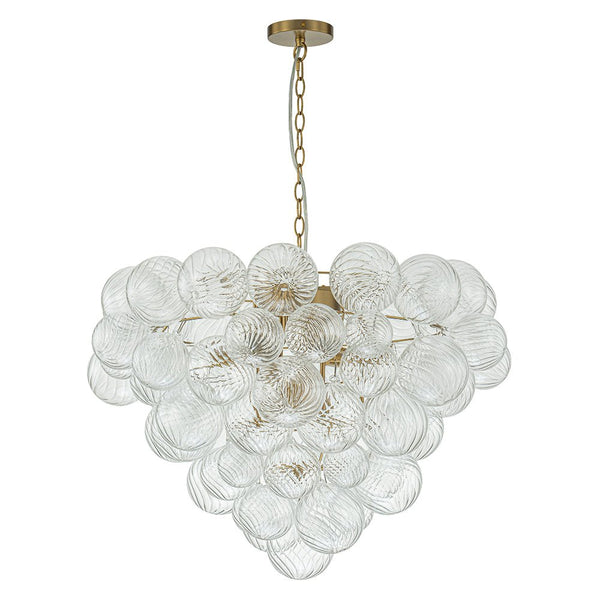 Chandelierias-9-Light Clear Swirled Glass Globe Cluster Bubble Chandelier-Chandelier-Brass-