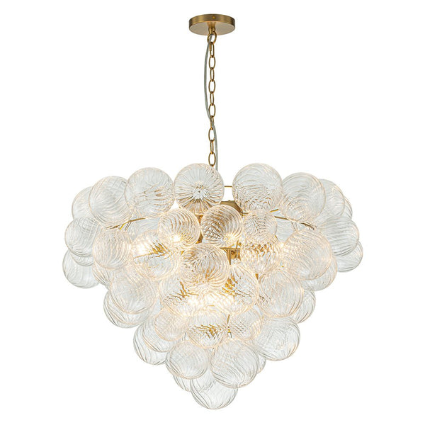 Chandelierias-9-Light Clear Swirled Glass Globe Cluster Bubble Chandelier-Chandelier-Brass-