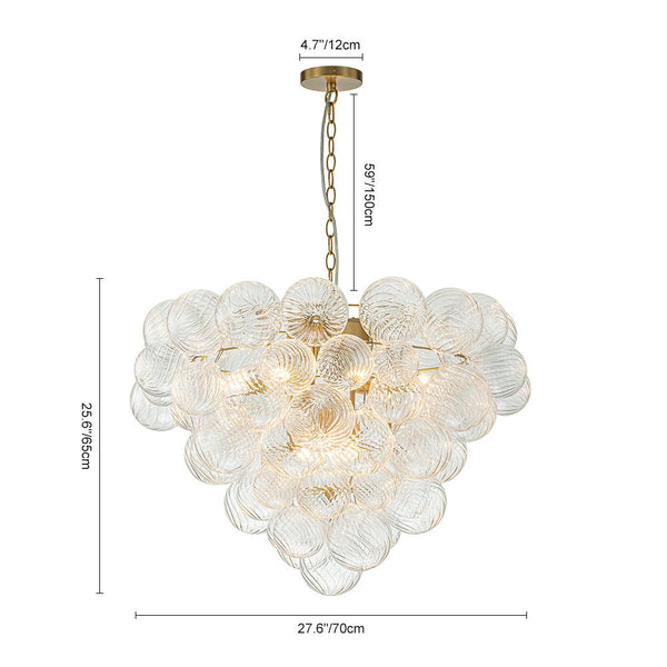 Chandelierias-9-Light Clear Swirled Glass Globe Cluster Bubble Chandelier-Chandelier-Brass-
